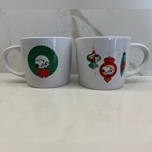 Pair of Festive Snoopy Christmas Mugs Coffee Tea Hot Chocolate Peanuts 2022